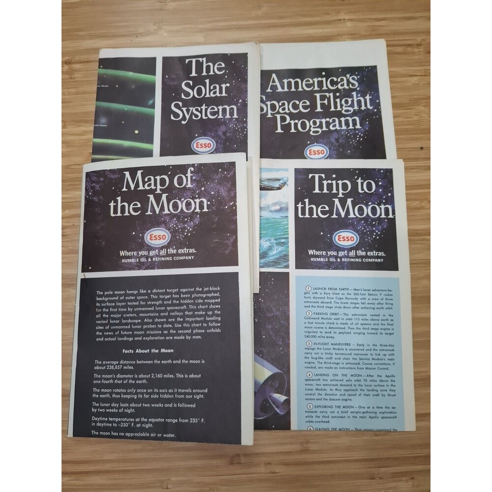 1969 Vintage Esso Moon Maps Apollo Space Program 4 Poster Set Humble Oil